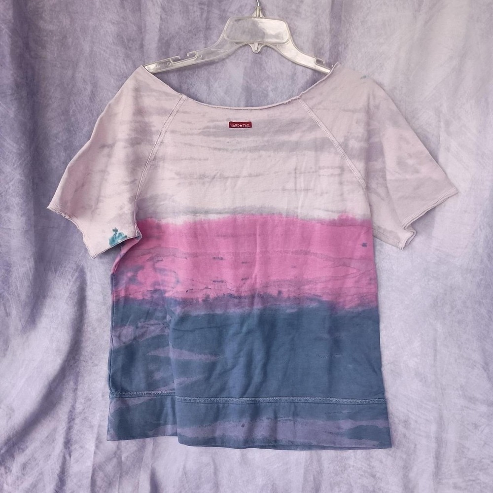 Hard Tail Forever Hand Dyed Ombre Kangaroo Pocket Short Sleeve Sweatshirt Top L - Picture 6 of 8